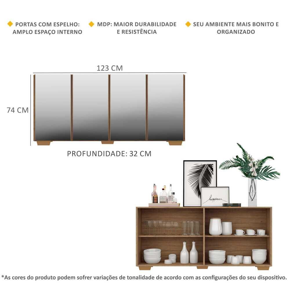 Encontraproduto.com.br - Aparador Buffet com Espelho Multimóveis Vegas com 4 Portas FG3560 Rustic/Natural