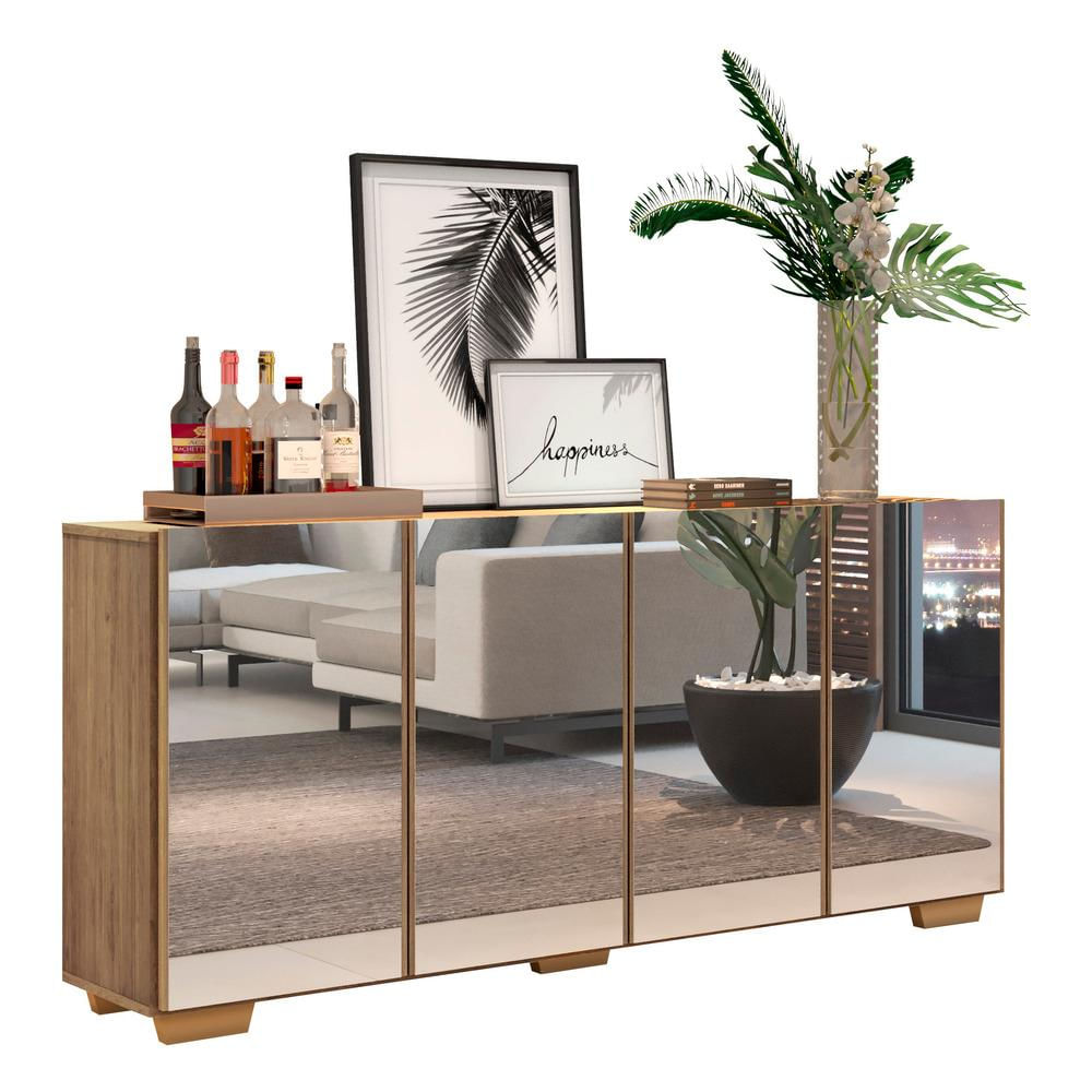 Encontraproduto.com.br - Aparador Buffet com Espelho Multimóveis Vegas com 4 Portas FG3560 Rustic/Natural