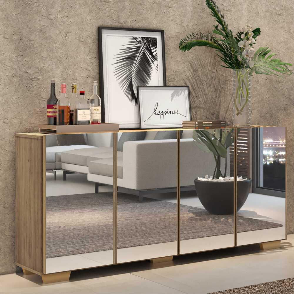 Encontraproduto.com.br - Aparador Buffet com Espelho Multimóveis Vegas com 4 Portas FG3560 Rustic/Natural