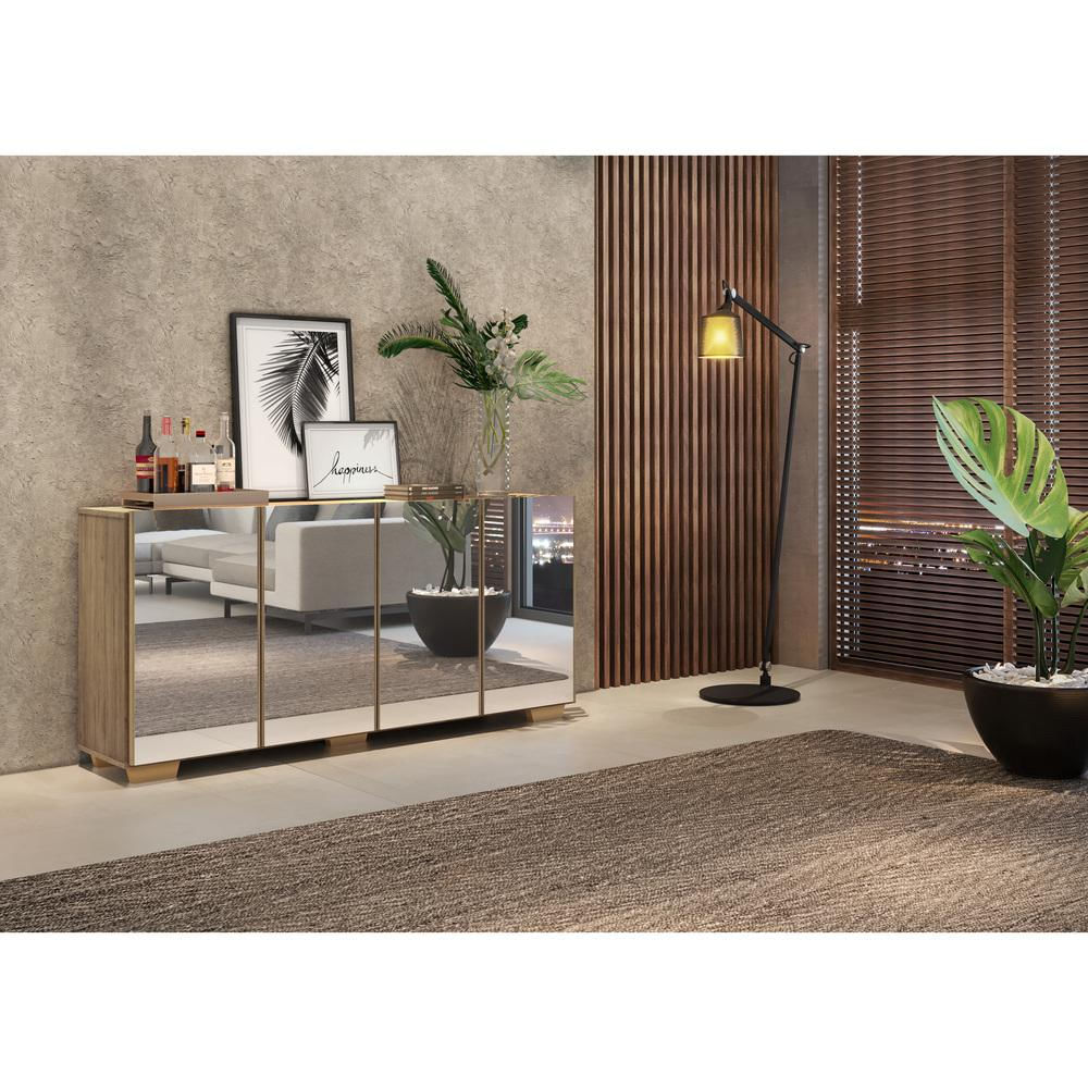 Encontraproduto.com.br - Aparador Buffet com Espelho Multimóveis Vegas com 4 Portas FG3560 Rustic/Natural