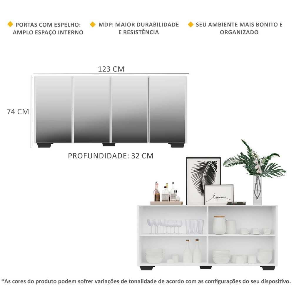 Encontraproduto.com.br - Aparador Buffet com Espelho Multimóveis Vegas com 4 Portas FG3560 Branco/Preto