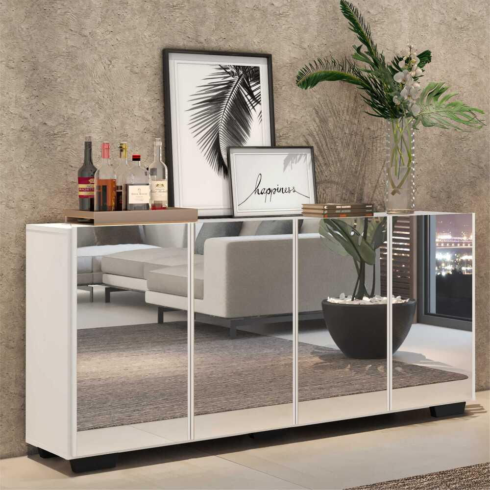 Encontraproduto.com.br - Aparador Buffet com Espelho Multimóveis Vegas com 4 Portas FG3560 Branco/Preto