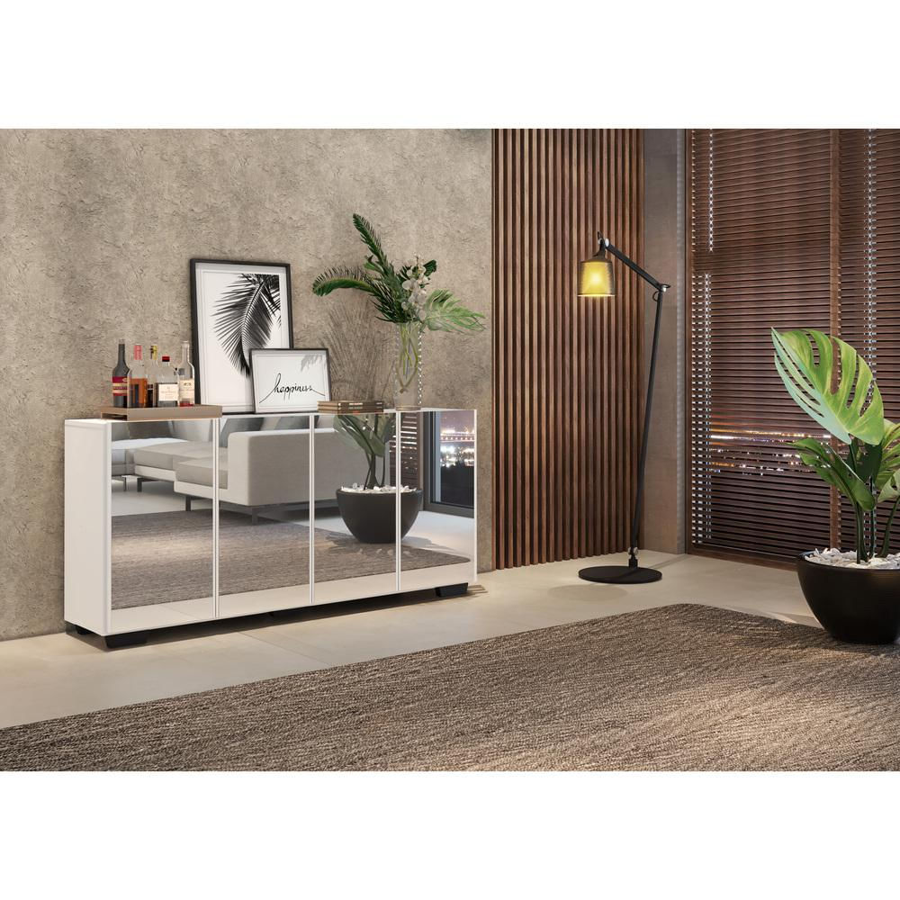 Encontraproduto.com.br - Aparador Buffet com Espelho Multimóveis Vegas com 4 Portas FG3560 Branco/Preto