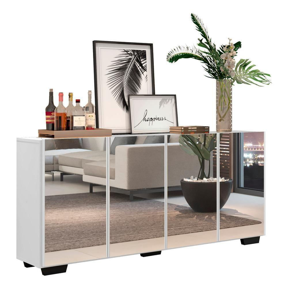 Encontraproduto.com.br - Aparador Buffet com Espelho Multimóveis Vegas com 4 Portas FG3560 Branco/Preto