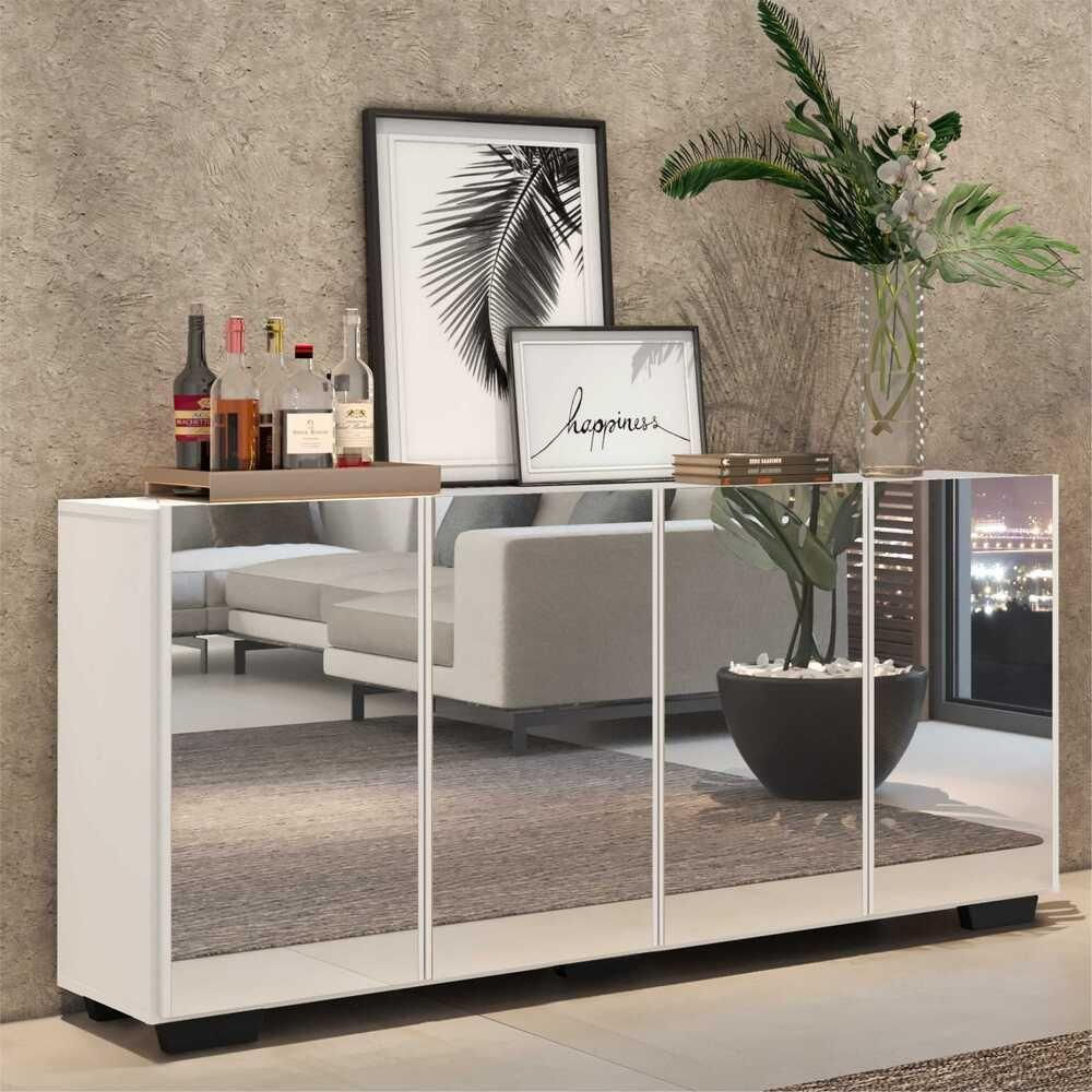 Encontraproduto.com.br - Aparador Buffet com Espelho Multimóveis Vegas com 4 Portas FG3560 Branco/Preto