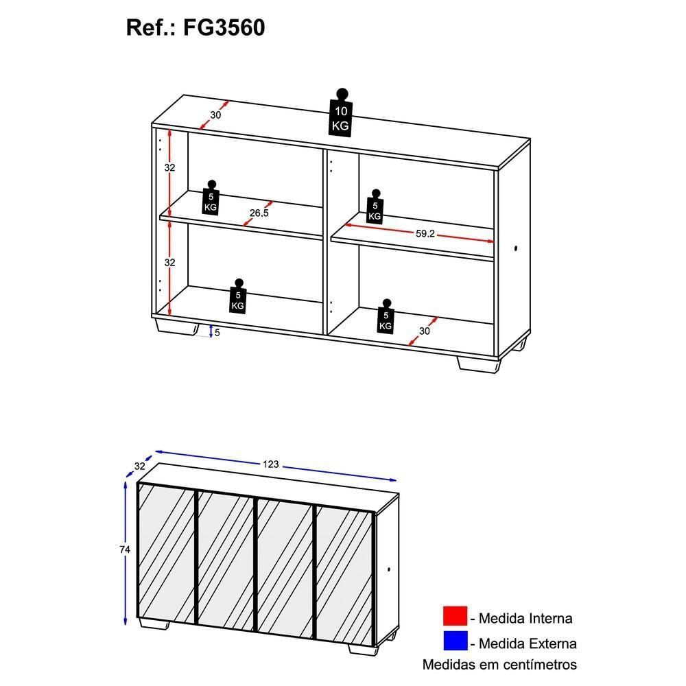 Encontraproduto.com.br - Aparador Buffet com Espelho Multimóveis Vegas com 4 Portas FG3560 Branco/Preto