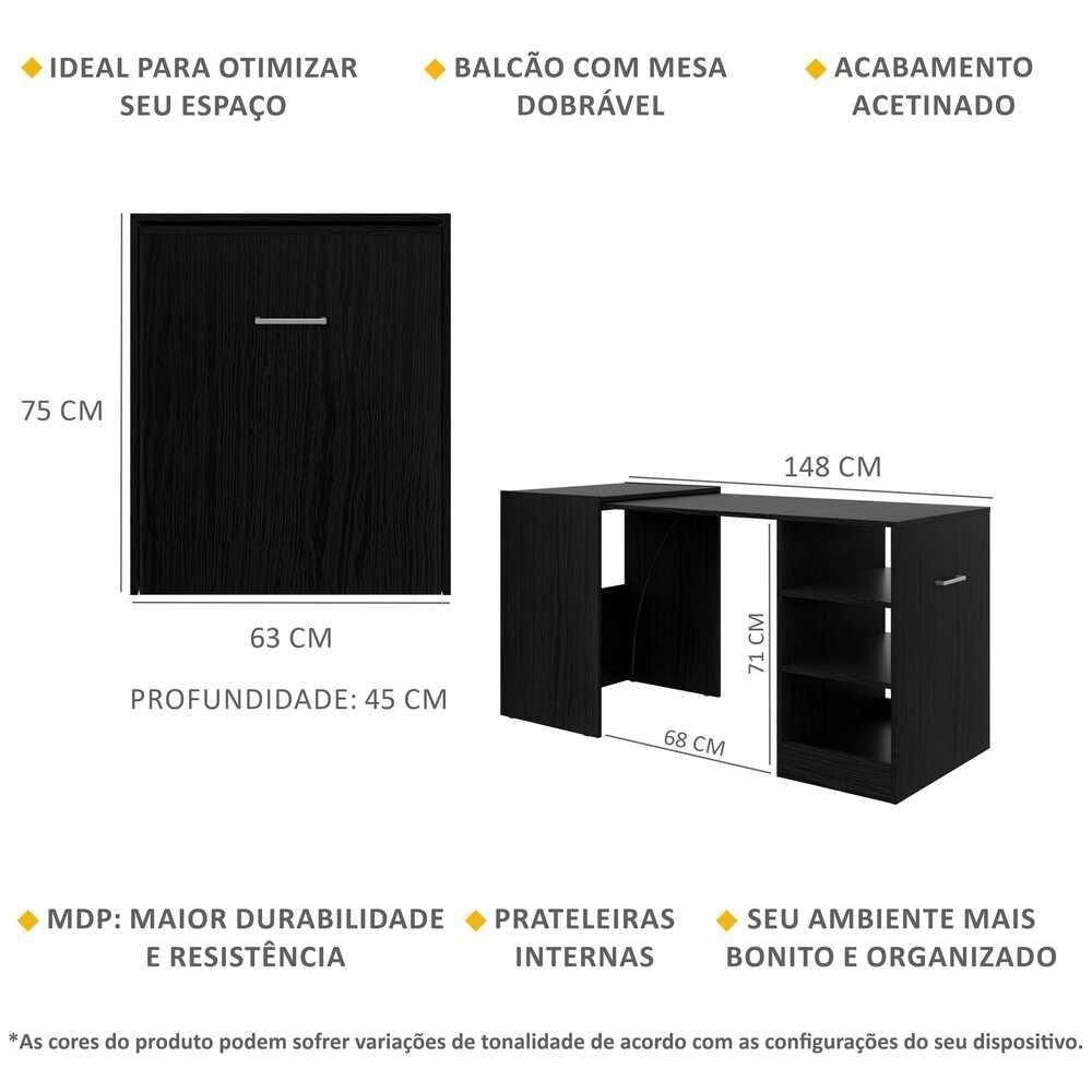 Encontraproduto.com.br - Aparador Bar com Mesa Dobrável  Multimóveis Ibiza FG1000 Preto