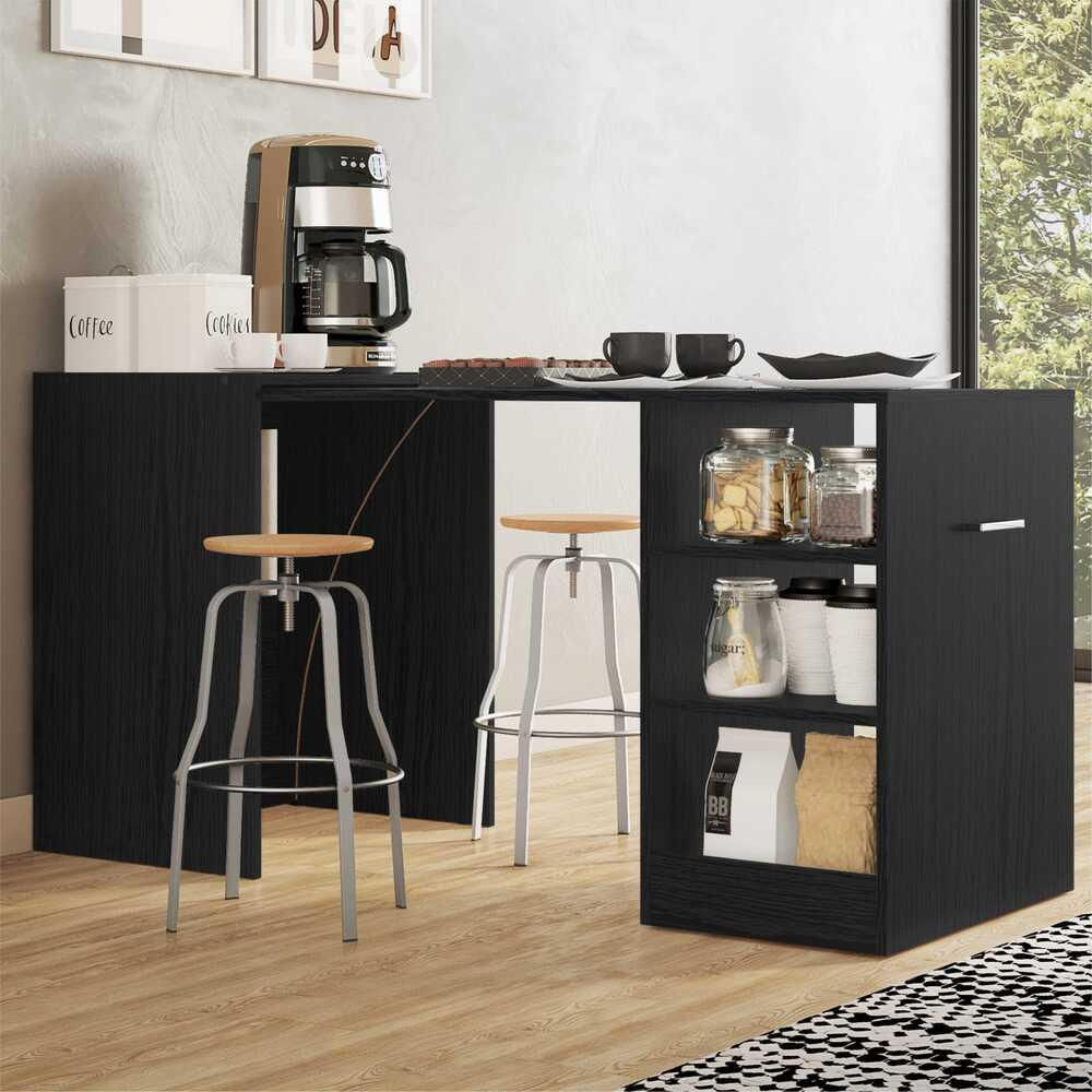 Encontraproduto.com.br - Aparador com Mesa Dobrável Multimóveis Cantinho do Café Ibiza FG1001 Preto