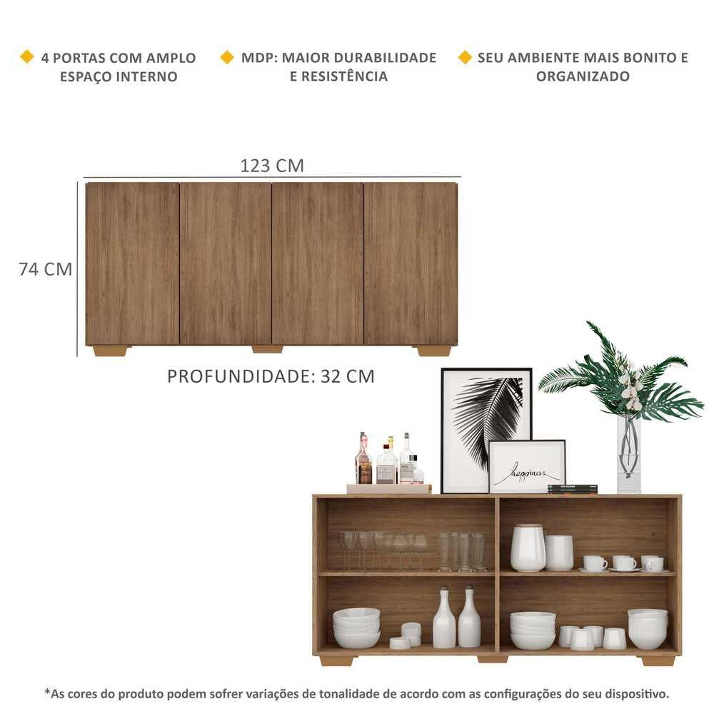 Encontraproduto.com.br - Aparador Buffet Multimóveis Veneza 4 Portas FG3557 Rustic/Natural