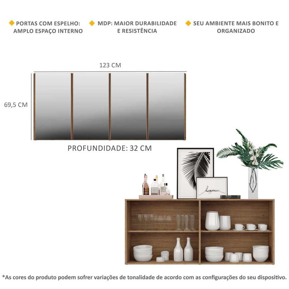 Encontraproduto.com.br - Aparador Buffet com Espelho Multimóveis Vegas 4 Portas FG3558 Rustic