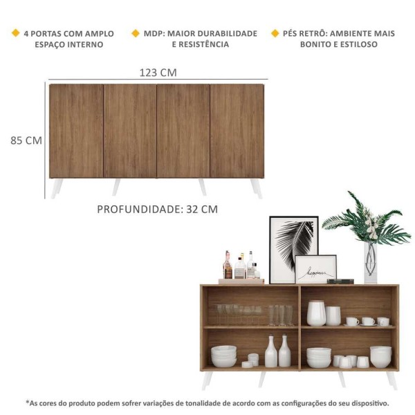 Encontraproduto.com.br - Aparador Buffet Retrô Multimóveis Veneza 4 Portas FG3556 Rustic/Branco