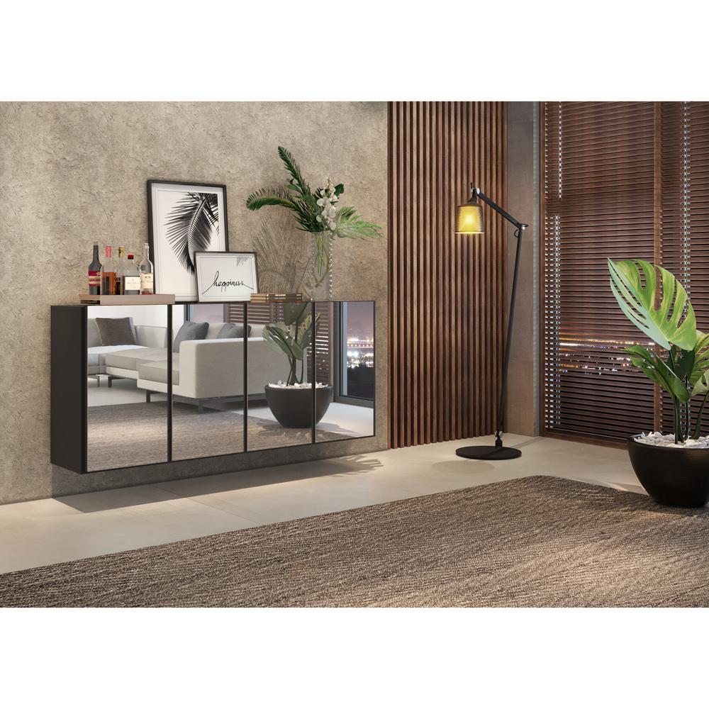 Encontraproduto.com.br - Aparador Buffet Suspenso com Espelho Multimóveis Vegas com 4 Portas FG3596 Preto