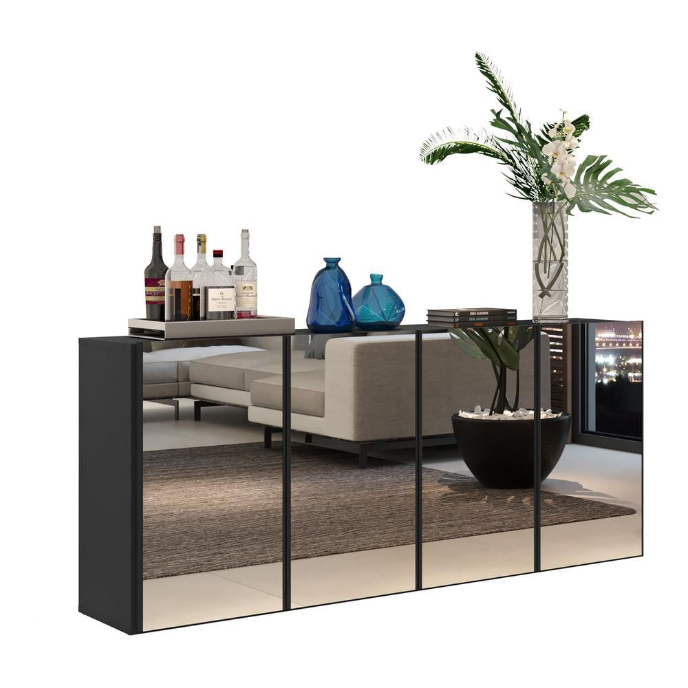 Encontraproduto.com.br - Aparador Buffet Suspenso com Espelho Multimóveis Vegas com 4 Portas FG3596 Preto