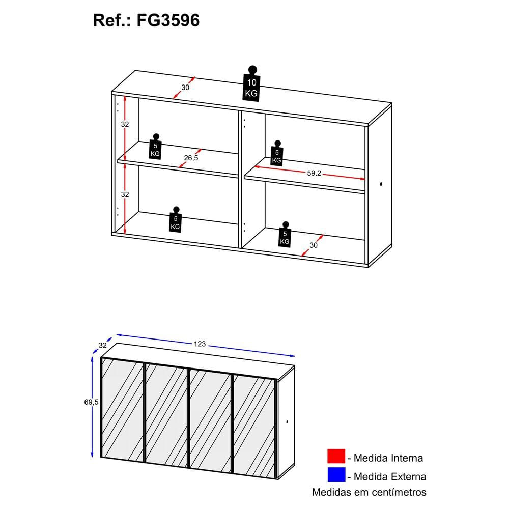 Encontraproduto.com.br - Aparador Buffet Suspenso com Espelho Multimóveis Vegas com 4 Portas FG3596 Preto
