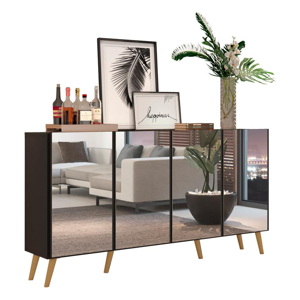 Encontraproduto.com.br - Aparador Buffet Retrô com Espelho Multimóveis Veneza com 4 Portas FG3559 Preto/Natural