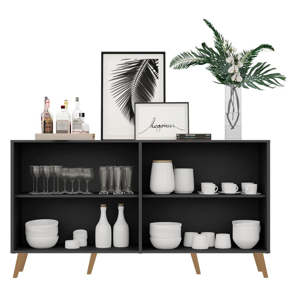 Encontraproduto.com.br - Aparador Buffet Retrô com Espelho Multimóveis Veneza com 4 Portas FG3559 Preto/Natural
