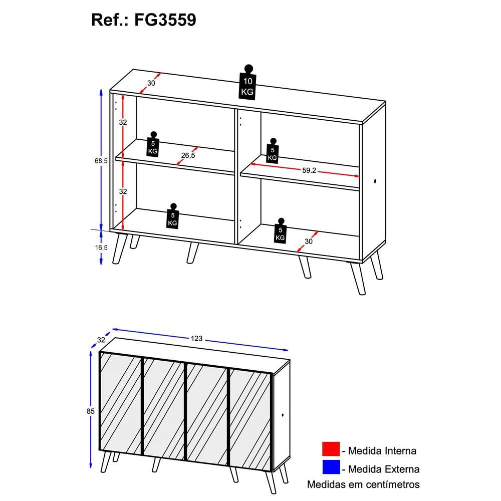 Encontraproduto.com.br - Aparador Buffet Retrô com Espelho Multimóveis Veneza com 4 Portas FG3559 Preto/Natural