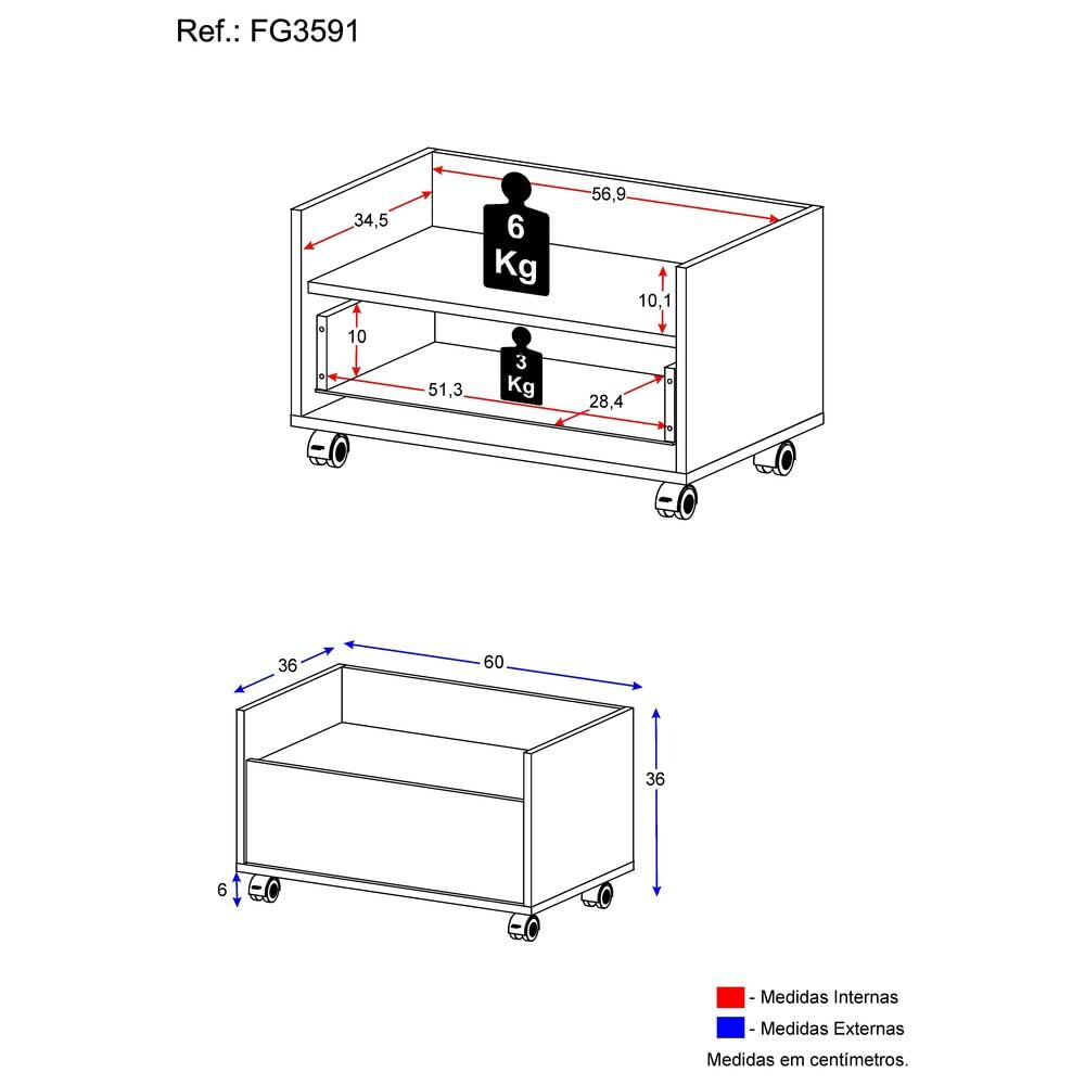 Encontraproduto.com.br - Gabinete de Banheiro com Rodízios Multimóveis 60 cm FG3591 Branco