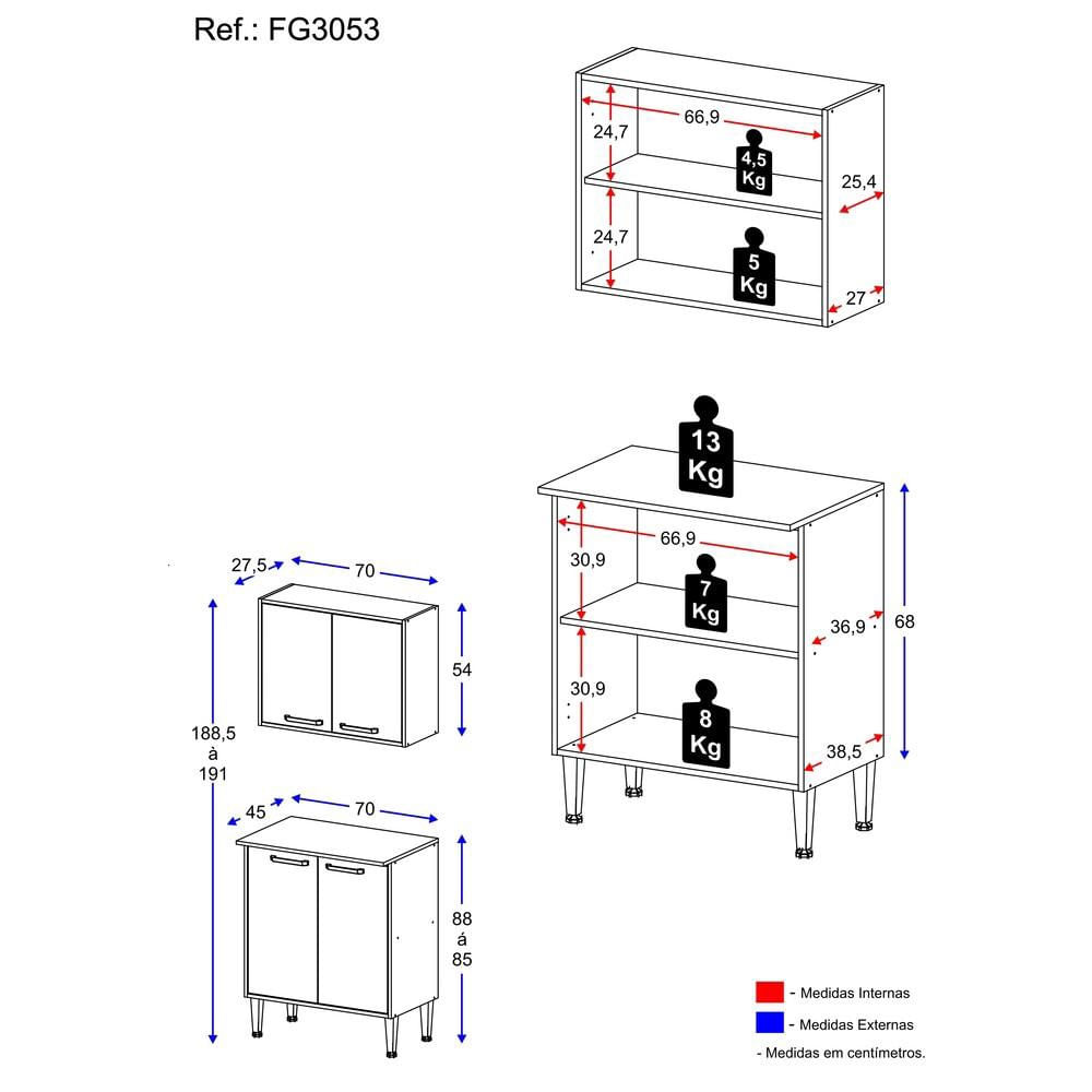 Encontraproduto.com.br - Armário de Cozinha com Balcão Multimóveis Xangai 2 Portas FG3053 Branco