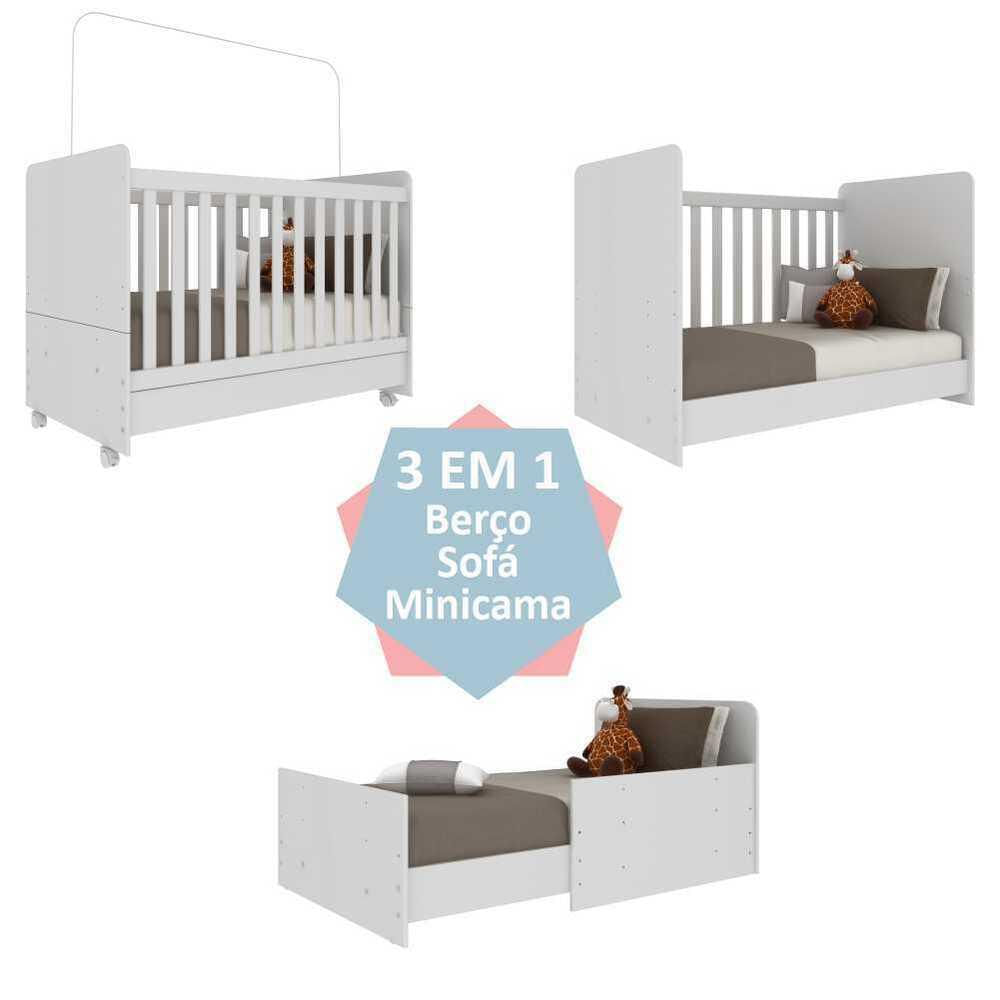 Encontraproduto.com.br - Berço Americano 3 em 1 com Colchão Incluso e Rodízios Multimóveis Bambino FG3023 Branco