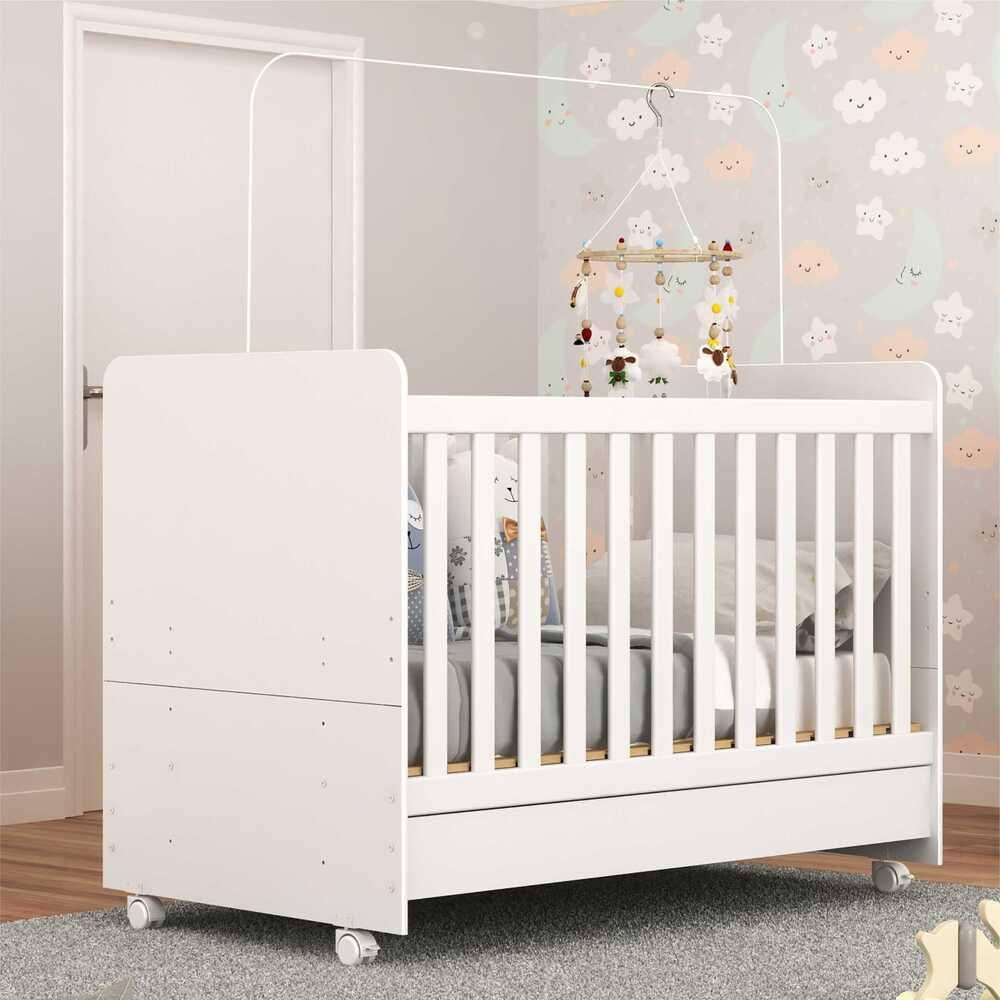 Encontraproduto.com.br - Berço Americano 3 em 1 com Colchão Incluso e Rodízios Multimóveis Bambino FG3023 Branco