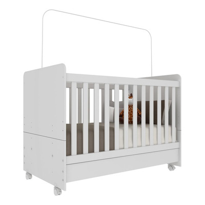Berço Americano 3 em 1 com Colchão Incluso e Rodízios Multimóveis Bambino FG3023 Branco