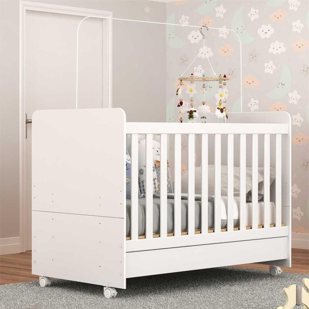 Encontraproduto.com.br - Berço Americano 3 em 1 com Colchão Incluso e Rodízios Multimóveis Bambino FG3023 Branco