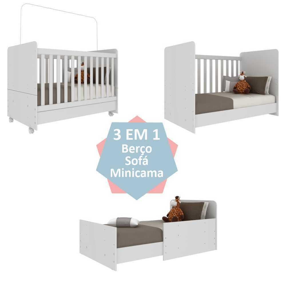 Encontraproduto.com.br - Berço Americano 3 em 1 com Colchão Incluso e Rodízios Multimóveis Bambino FG3023 Branco