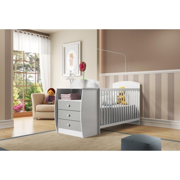 Encontraproduto.com.br - Berço Cômoda Para Colchão 60 X 130 Cm Rafael Multimóveis Fg0516 Branco/cinza