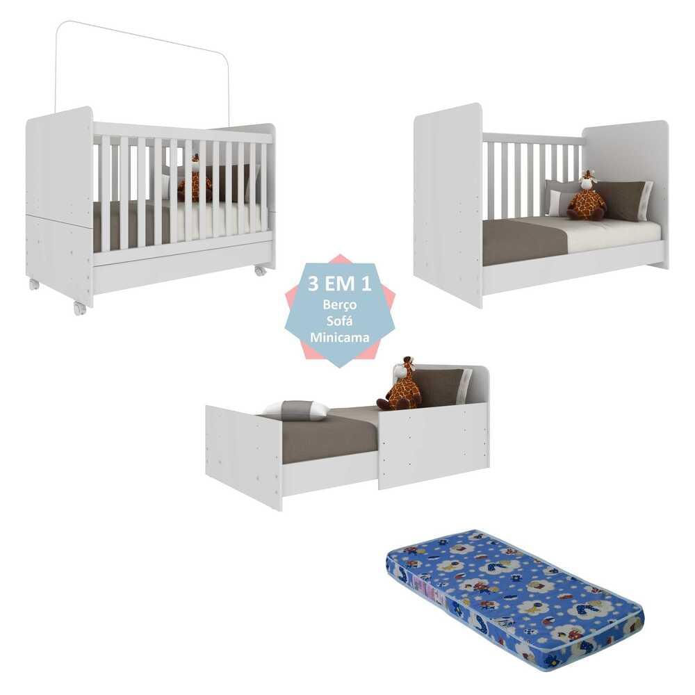 Encontraproduto.com.br - Berço Americano 3x1 com Colchão Incluso e Rodízios Pimpolho Multimóveis FG3568 Branco