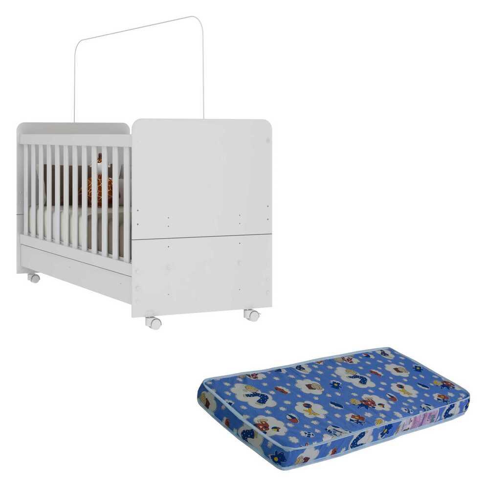 Encontraproduto.com.br - Berço Americano 3x1 com Colchão Incluso e Rodízios Pimpolho Multimóveis FG3568 Branco