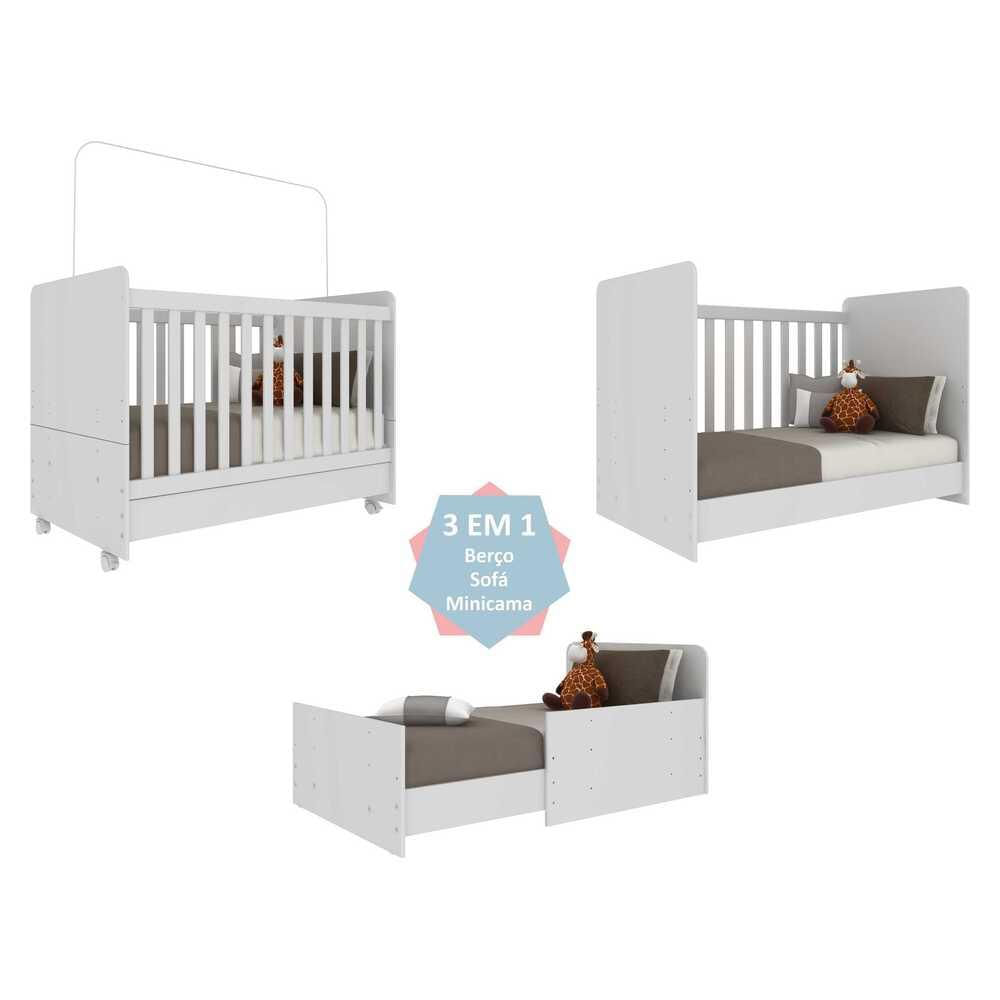 Encontraproduto.com.br - Berço Americano 3x1 com Colchão Incluso e Rodízios Pimpolho Multimóveis FG3568 Branco