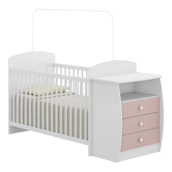Encontraproduto.com.br - Berço Cômoda para Colchão 60 x 130 cm  Rafael Multimóveis FG0516 Branco/Rosa