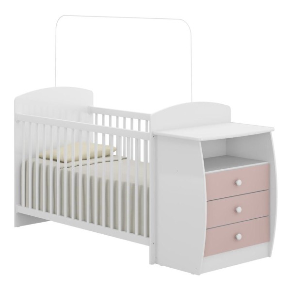 Encontraproduto.com.br - Berço Cômoda para Colchão 60 x 130 cm  Rafael Multimóveis FG0516 Branco/Rosa