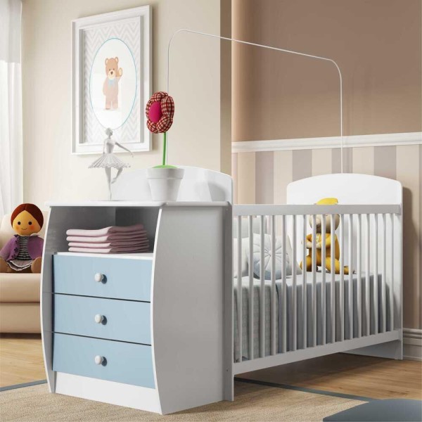 Encontraproduto.com.br - Berço Cômoda para Colchão 60 x 130cm Rafael Multimóveis FG0516 Branco/Azul