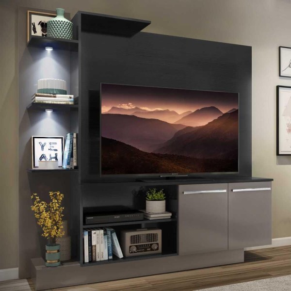 Encontraproduto.com.br - Estante Com 3 Leds Para Tv Até 55´´ Dallas Fg3398 Preta/lacca Fumê