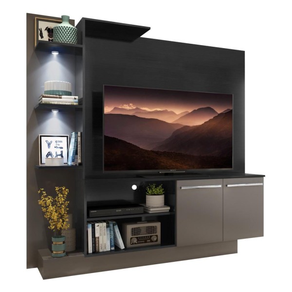 Encontraproduto.com.br - Estante Com 3 Leds Para Tv Até 55´´ Dallas Fg3398 Preta/lacca Fumê