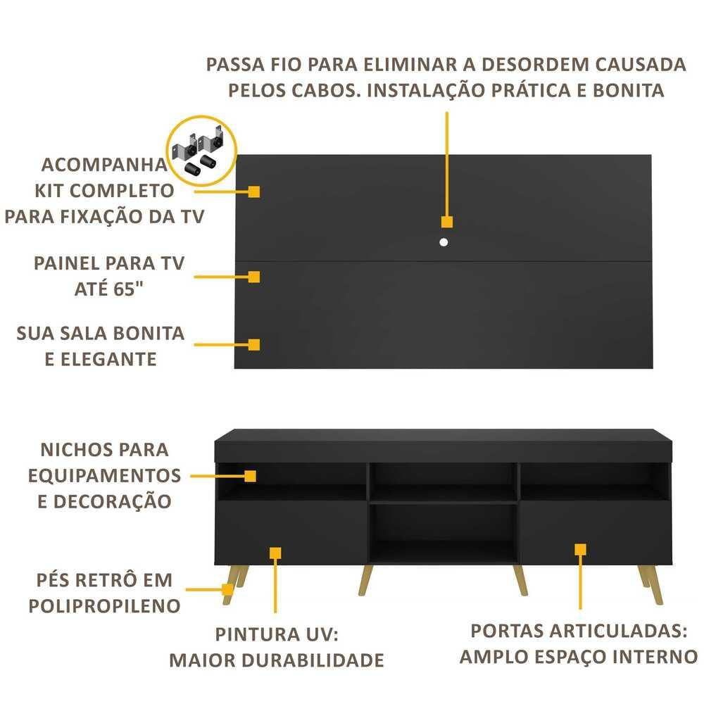Encontraproduto.com.br - Rack Retrô com Painel e Suporte para TV até 65