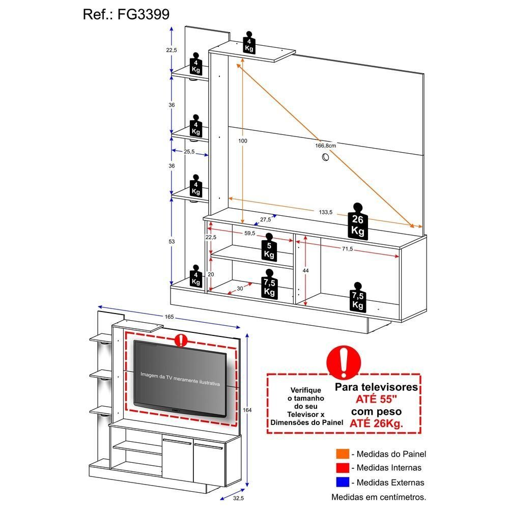 Encontraproduto.com.br - Estante com 3 Leds para TV até 55