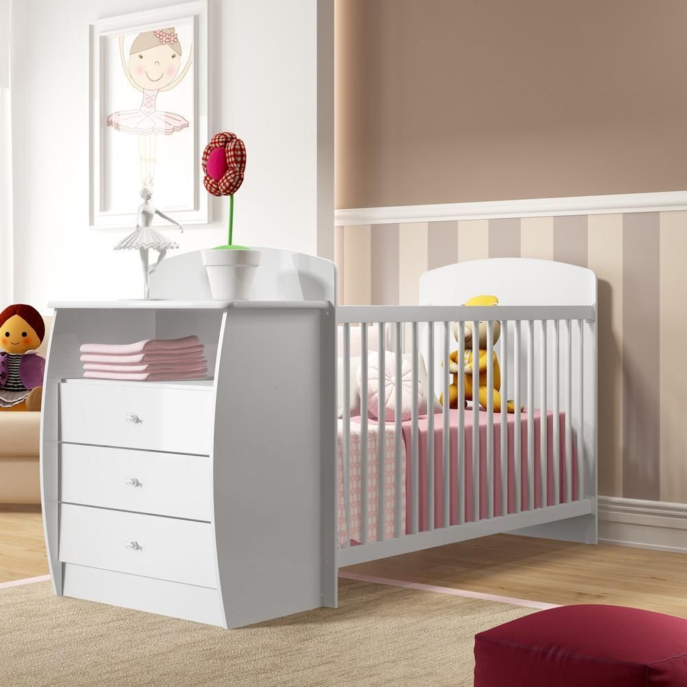 Encontraproduto.com.br - Berço Cômoda com Colchão Incluso Colinho de Mãe Multimóveis FG2951 Branco