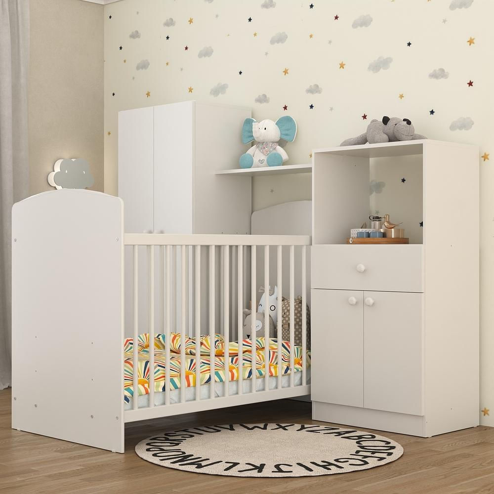 Encontraproduto.com.br - Quarto de Bebê Completo Berço/Guarda-Roupa/Cômoda FG2869 Multimóveis Branco