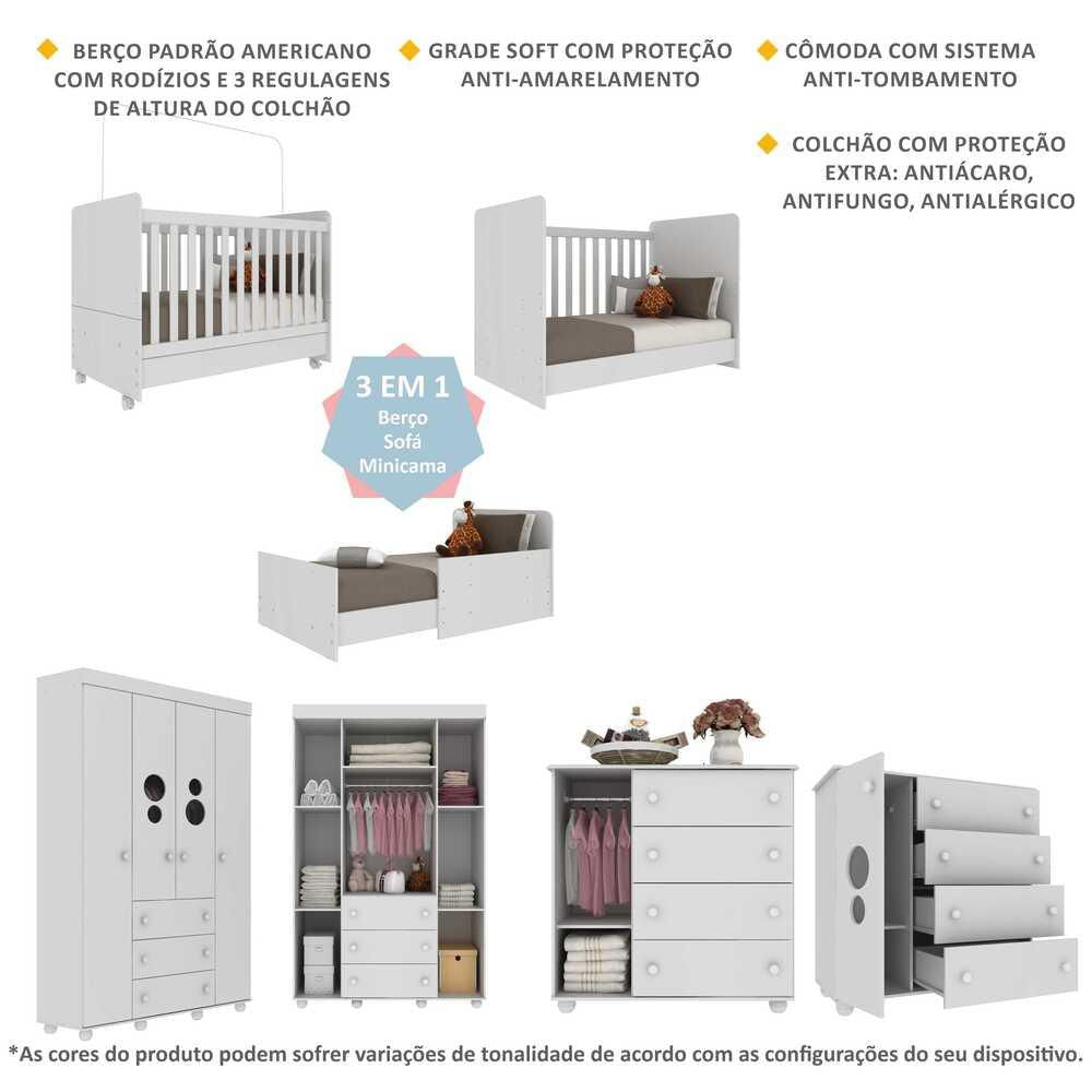 Encontraproduto.com.br - Quarto Completo Infantil com Colchão Incluso Multimóveis Pimpolho FG3571 Branco