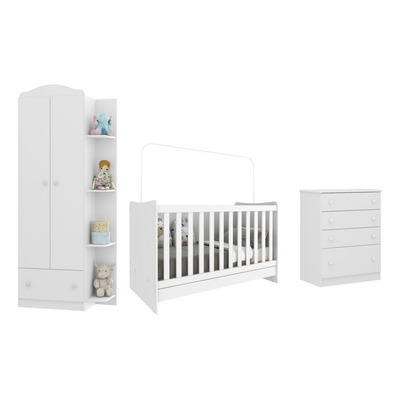 Quarto Infantil Completo Berço 4x1 c/ Colchão/Guarda-Roupa/Cômoda Multimóveis João e Maria FG3032 Bc