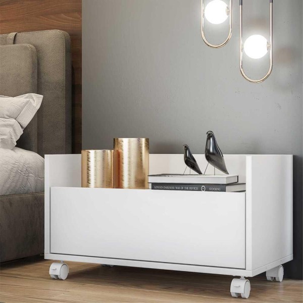 Encontraproduto.com.br - Mesa de Cabeceira 60 cm com Rodízios Multimóveis FG3629 Branca