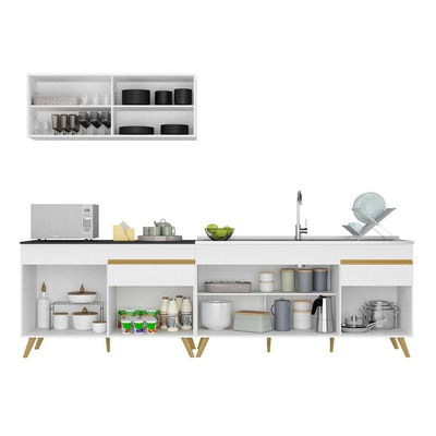 Armário de Cozinha Compacta Veneza Multimóveis MP2077 e Balcão Branca
