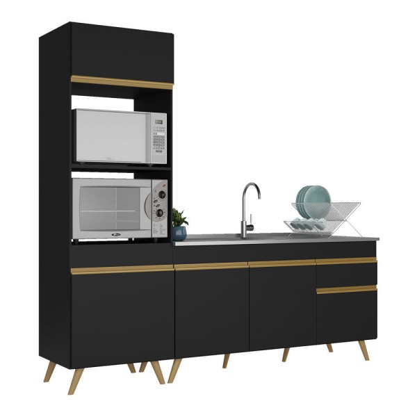 Encontraproduto.com.br - Armário de Cozinha Compacta Veneza Multimóveis MP2078 e Balcão Preta
