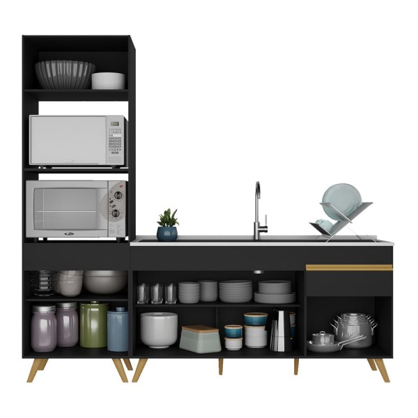 Encontraproduto.com.br - Armário de Cozinha Compacta Veneza Multimóveis MP2078 e Balcão Preta