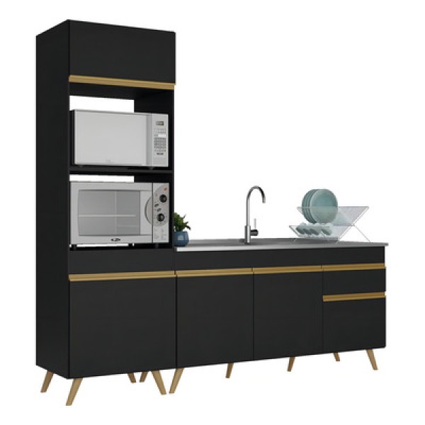 Encontraproduto.com.br - Armário de Cozinha Compacta Veneza Multimóveis MP2078 e Balcão Preta