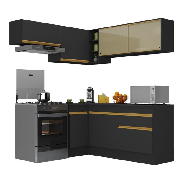 Encontraproduto.com.br - Armário de Cozinha Completa de Canto com Rodapé Veneza Multimóveis MP2094 Preta