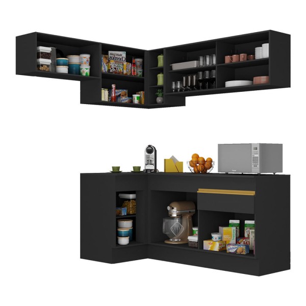 Encontraproduto.com.br - Armário de Cozinha Completa de Canto com Rodapé Veneza Multimóveis MP2094 Preta